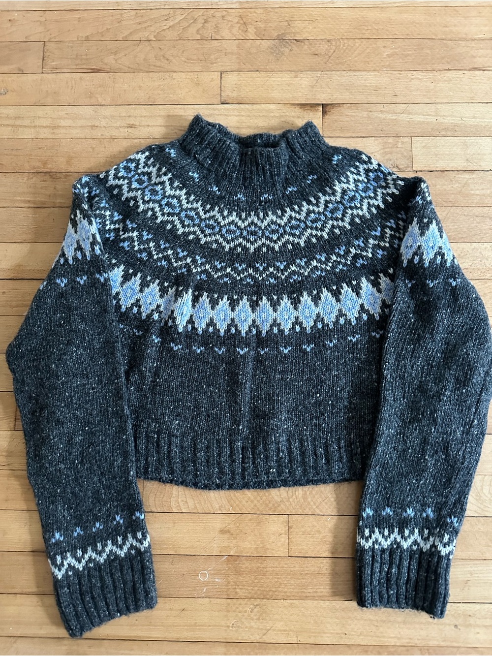 J.Crew Dark Gray Fair Isle Wool Blend Cropped Sweater